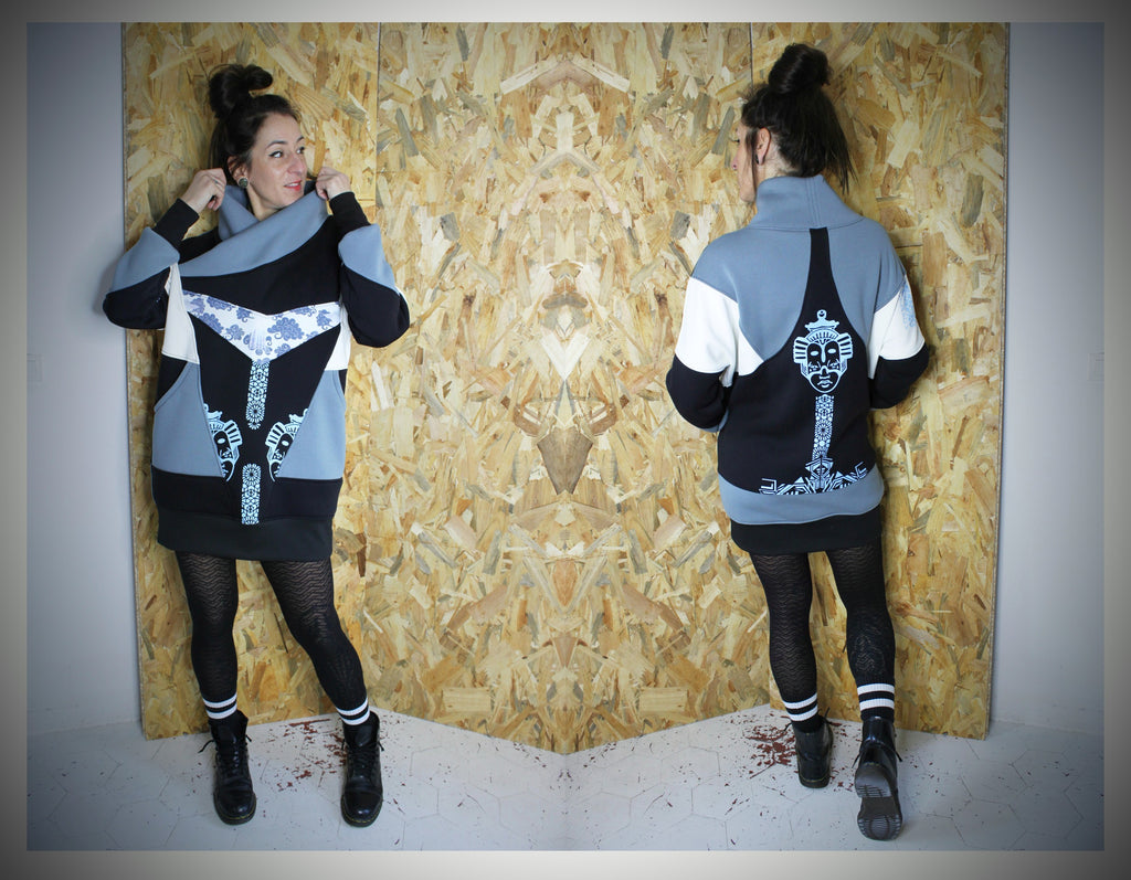 KijiBato Blue P26 Robe-Sweat Col Croisé TL