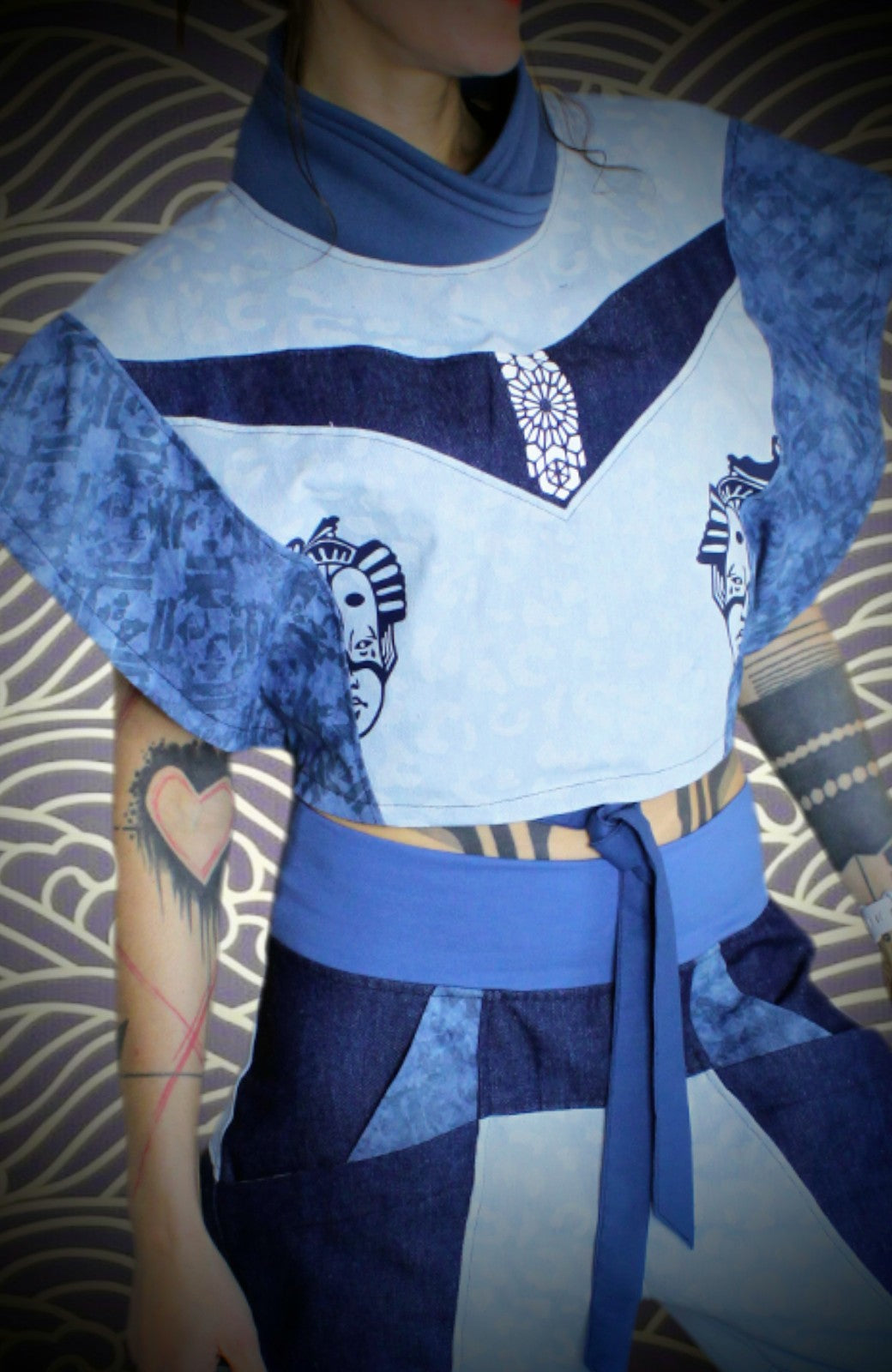 KijiBato Blue P26 Crop Tablier "Oka" (Ōkini P26) TU
