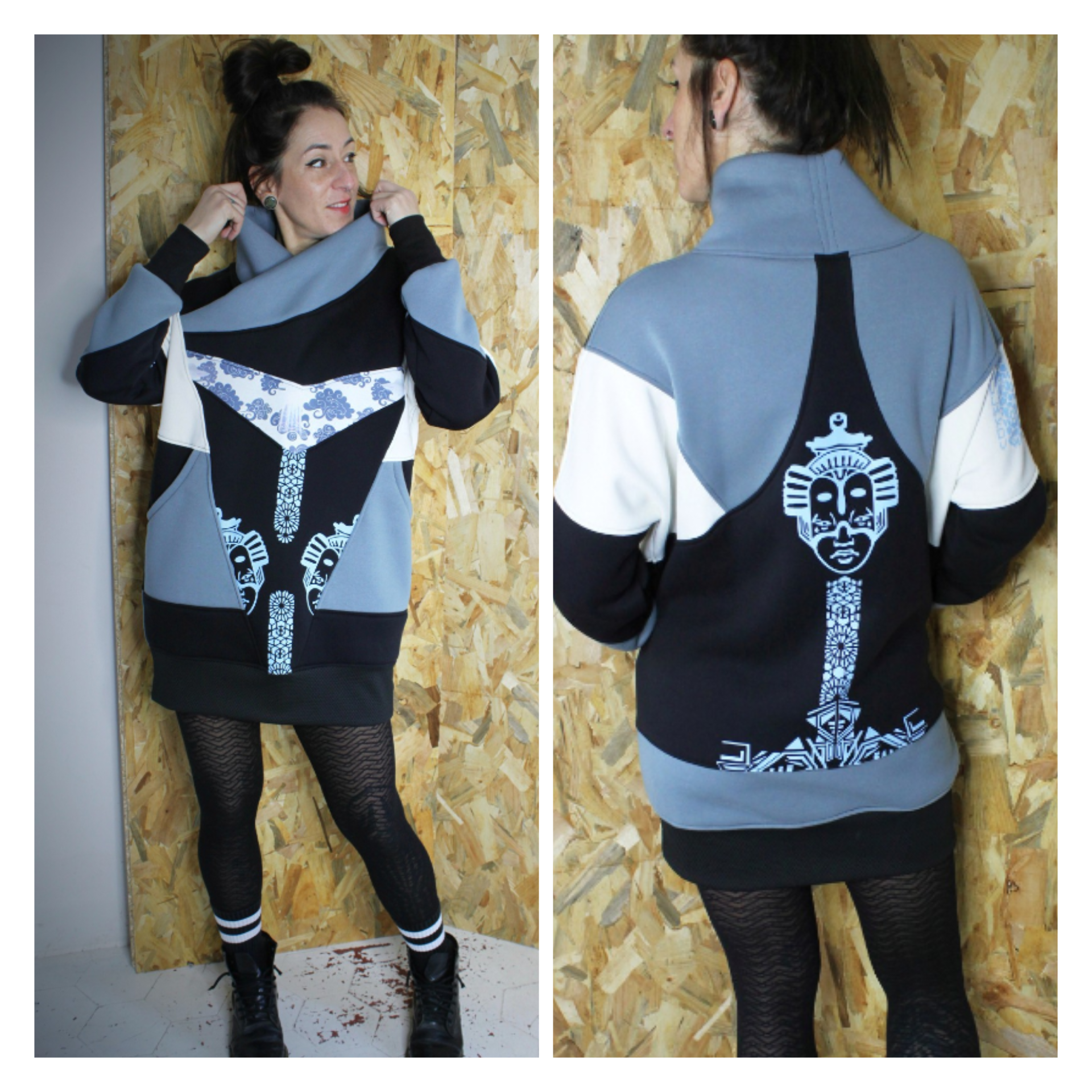 KijiBato Blue P26 Robe-Sweat Col Croisé TL