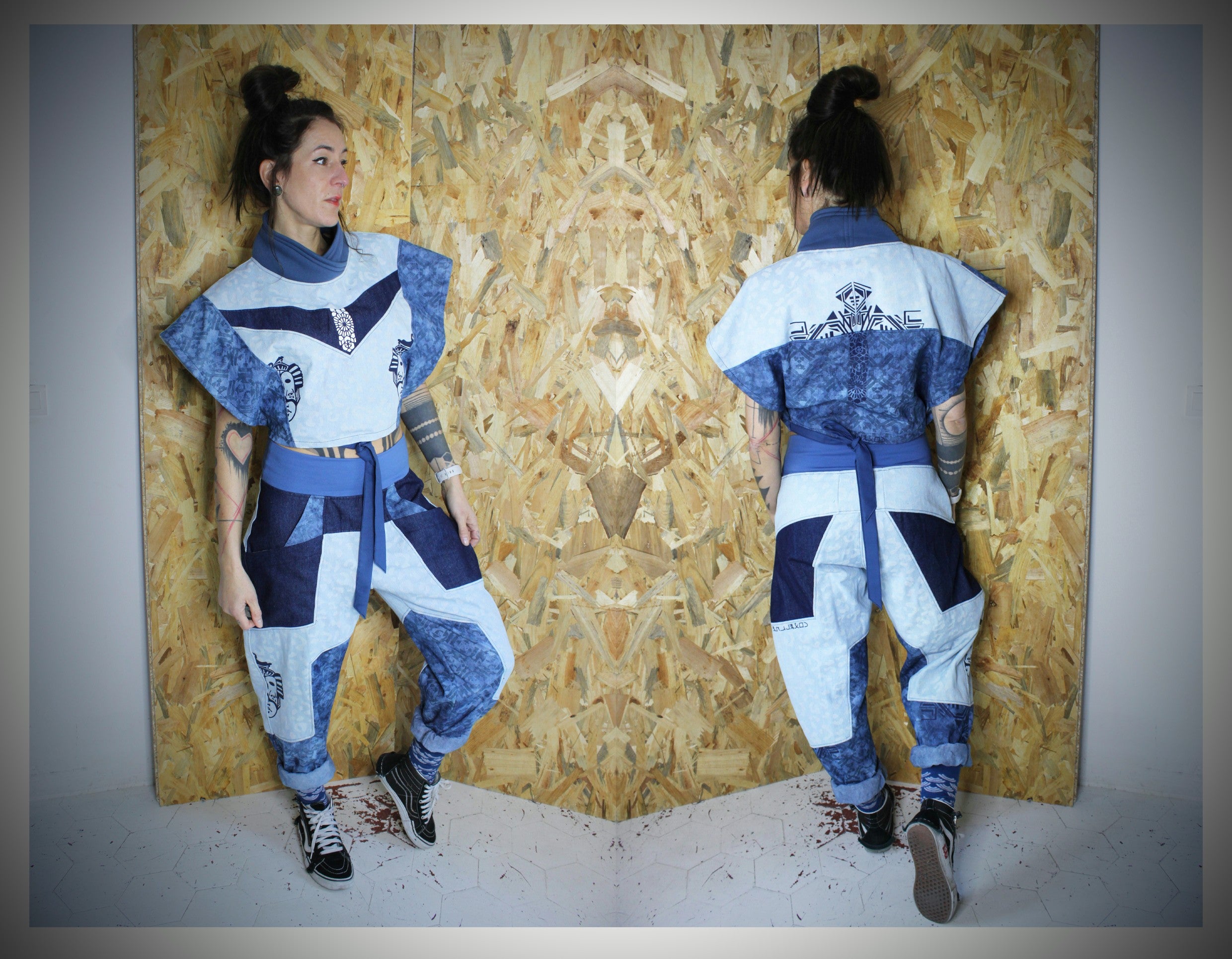 KijiBato Blue P26 Crop Tablier "Oka" (Ōkini P26) TU
