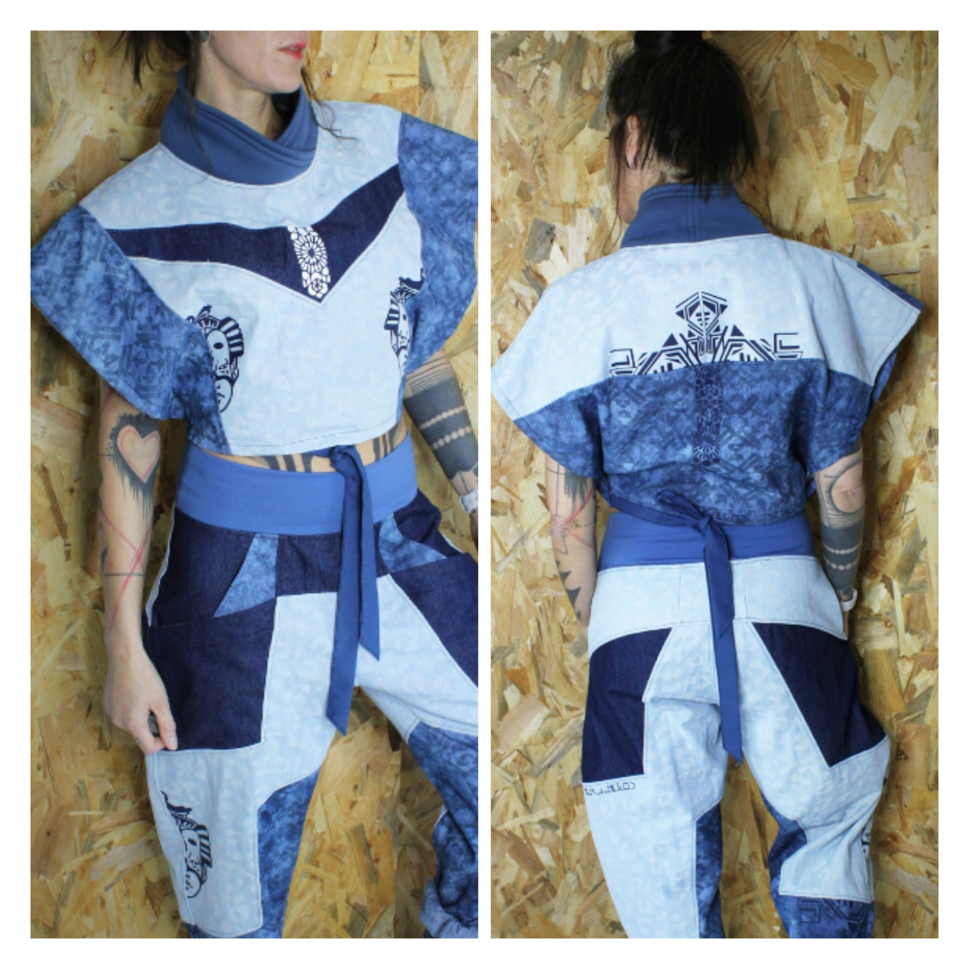 KijiBato Blue P26 Crop Tablier "Oka" (Ōkini P26) TU